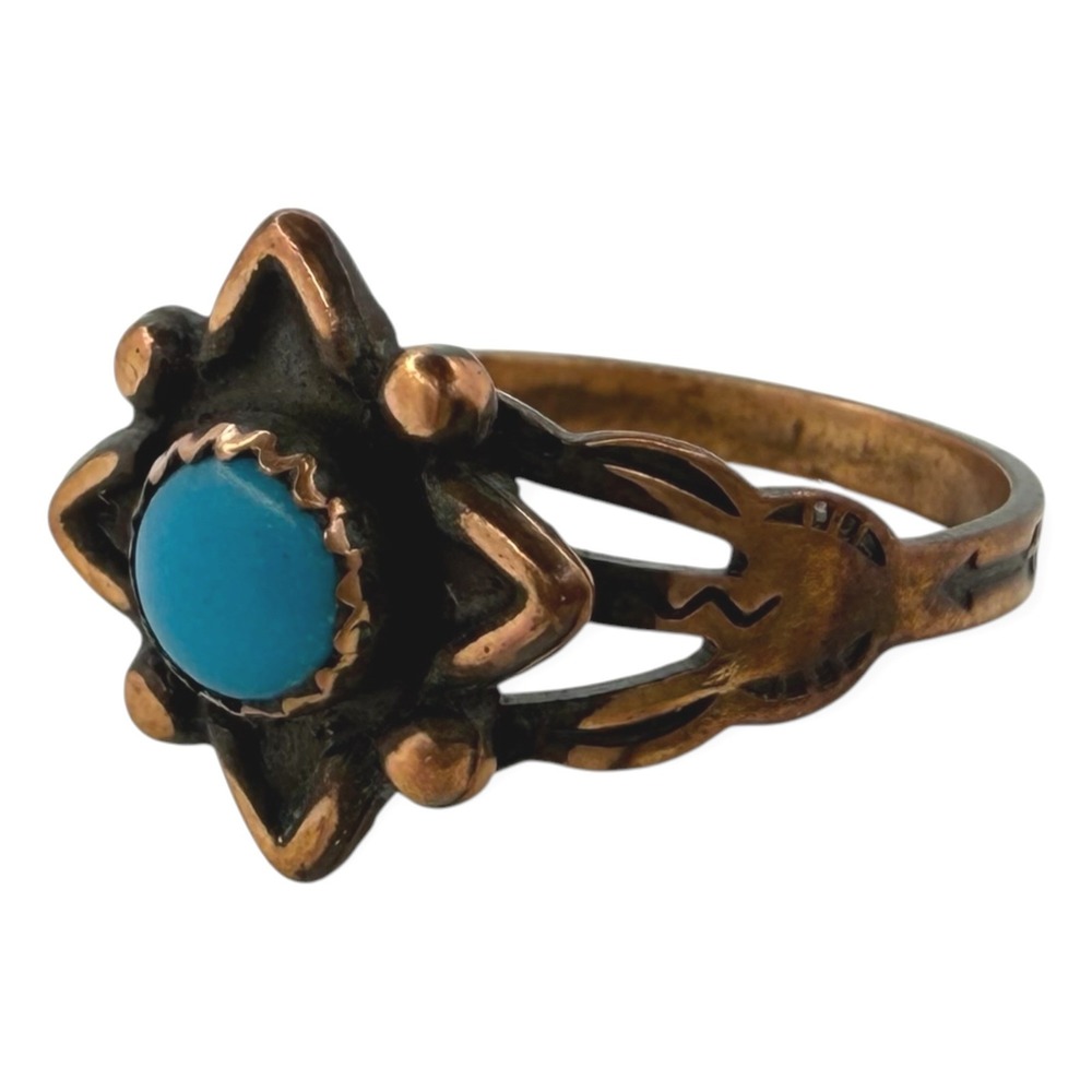 VIntage Southwestern Ring Copper Size 6.25 Blue Faux Turquoise Stamped Arrow